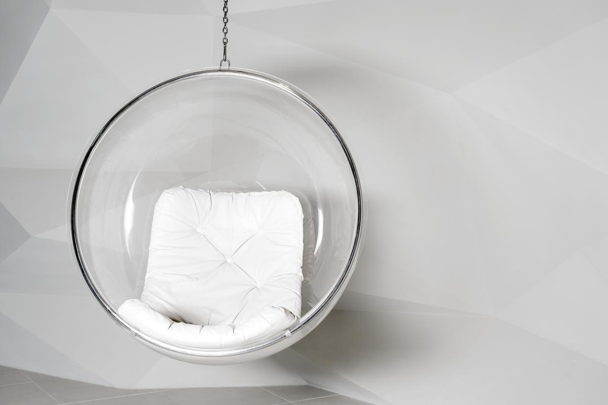 See-through bubble chairs are distinct and comfy.