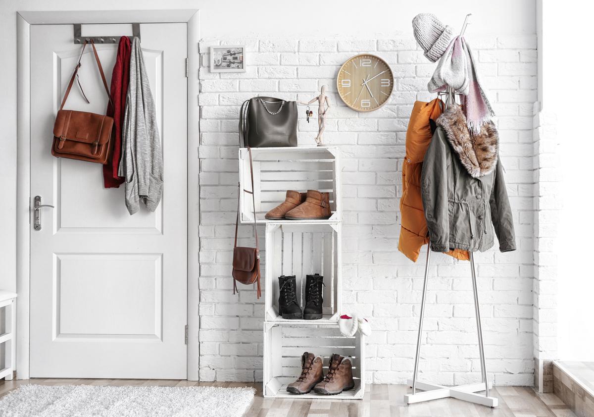 A make-shift shoe storage unit can be just as stylish as any other solution.