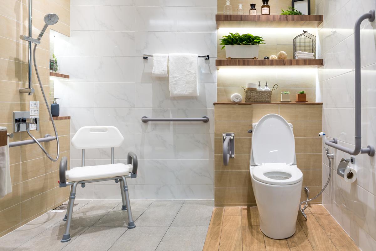 Curbless showers allow those with mobility issues to navigate the bathroom more easily.