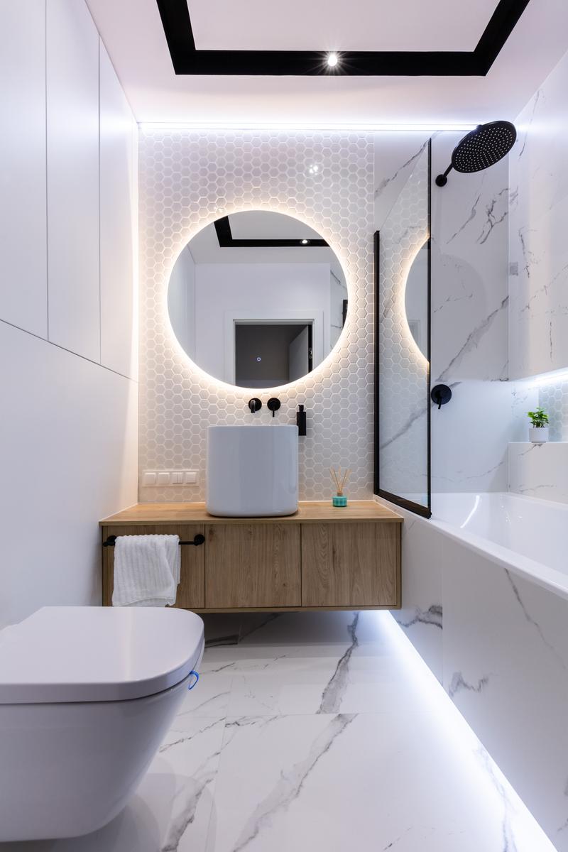 Unique tile patterns will give your bathroom a design that sparkles and pops.