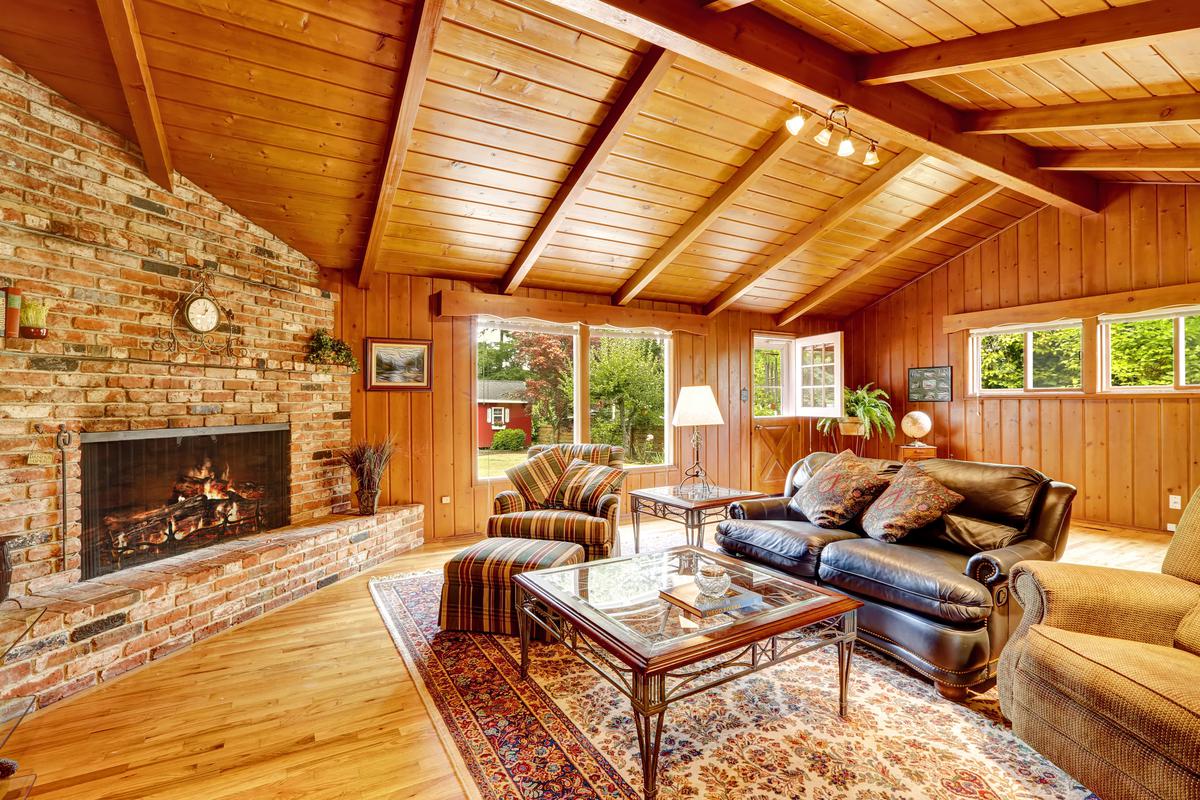 Wooden elements appear abundantly in cabincore living spaces.
