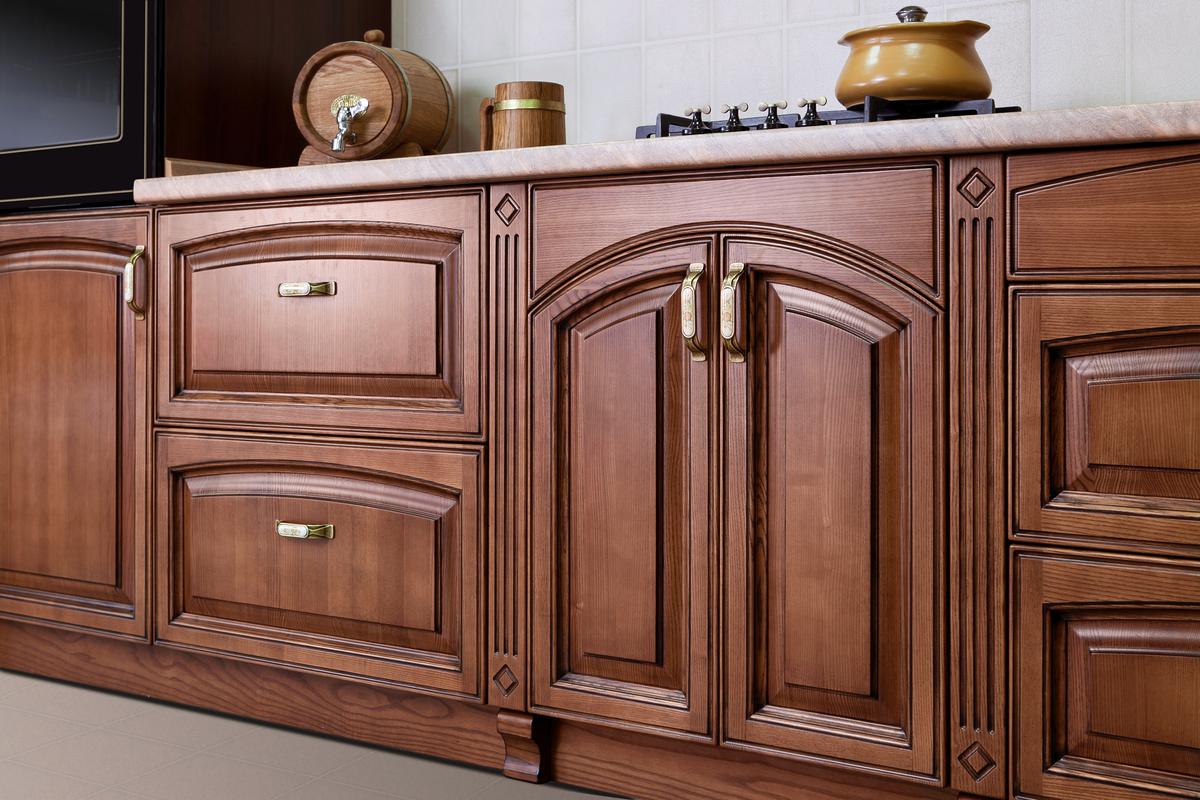 Arch-style cabinets have a classical look.