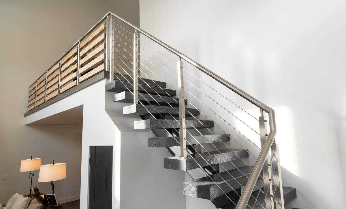 Chic and Sturdy Stainless Steel Railings In a Modern Farmhouse Condo