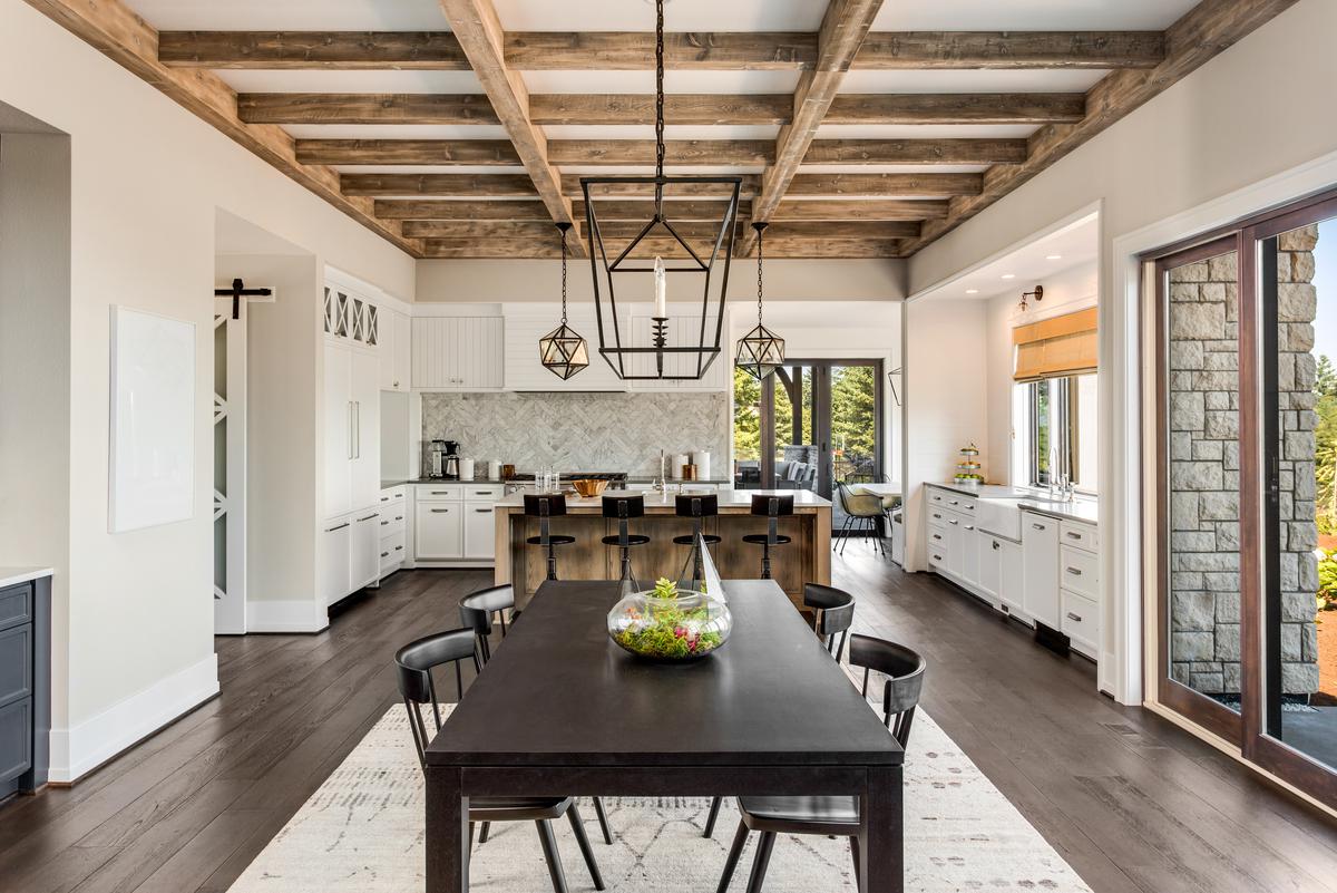 Exposed timber beams are synonymous with a rustic design.