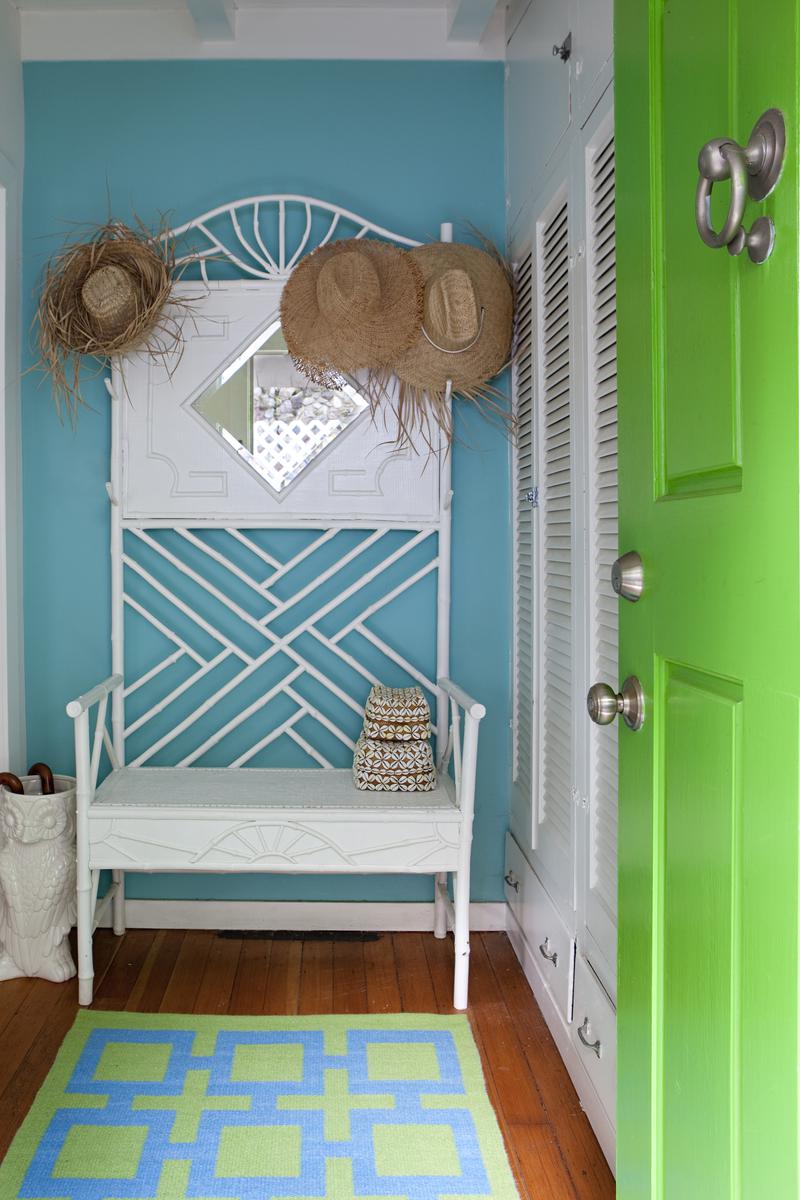 A splash of green and blue appear at the entrance of the Mill Valley cottage.
