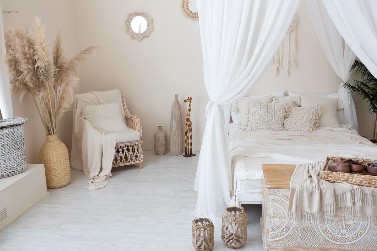 Neutral Tones, Whicker, and More Layering for a Dreamy Mediterranean Bedroom