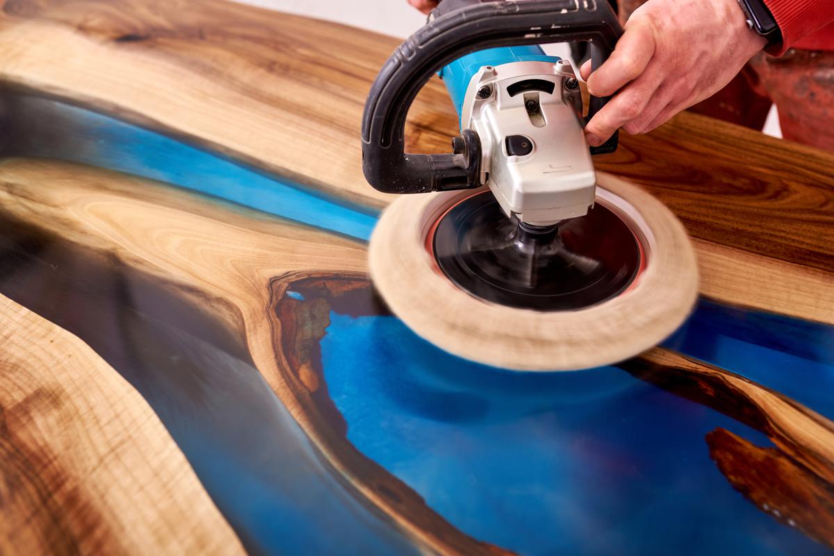 Surfacing and Sanding Gives The Homemade Resin Table a Professional Sheen