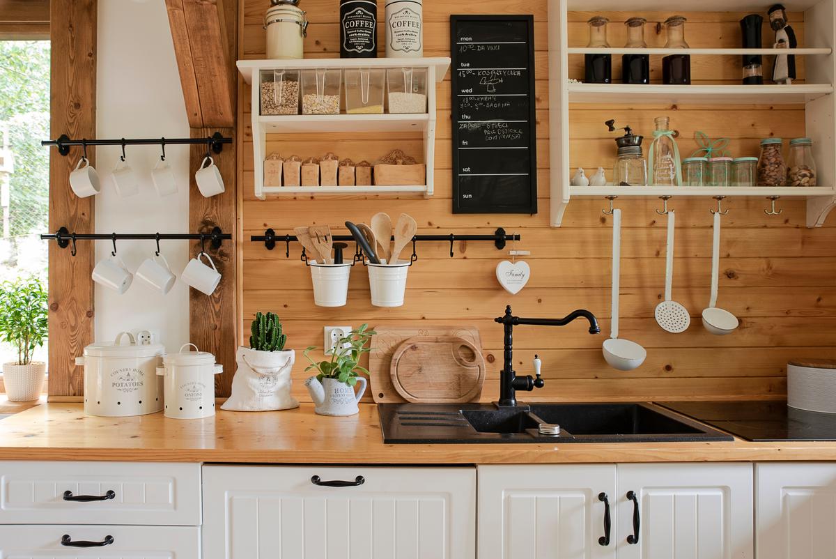 The weathered look adds character to a rustic kitchen.