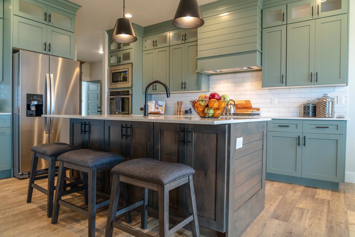 Opt for cabinet focal points for a lively and vibrant kitchen.