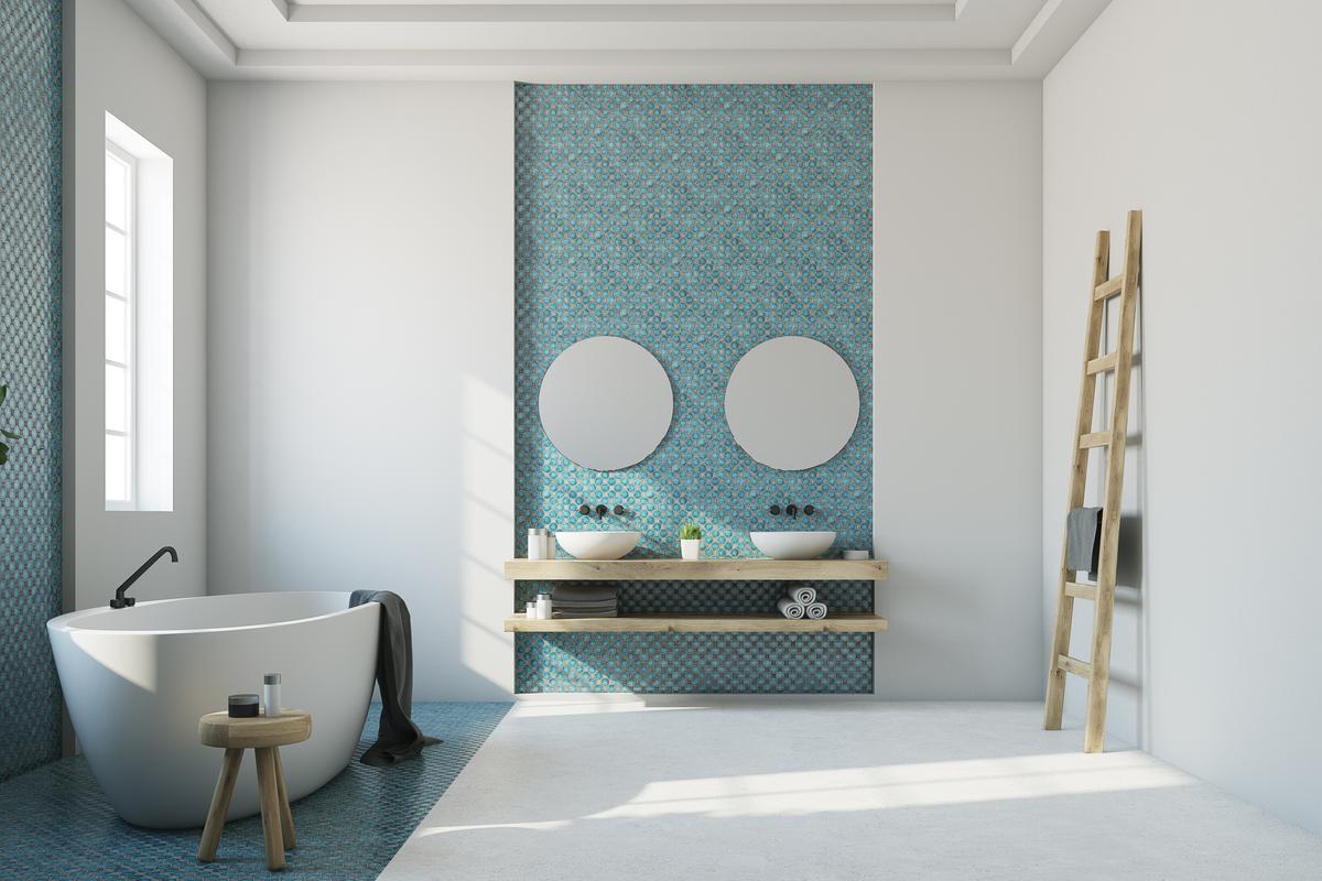 blue tiled modern bathroom