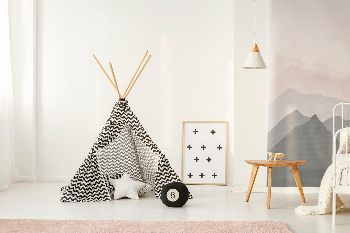 Among the most common features of a Scandi bedroom for kids is the Tee-Pee tent.