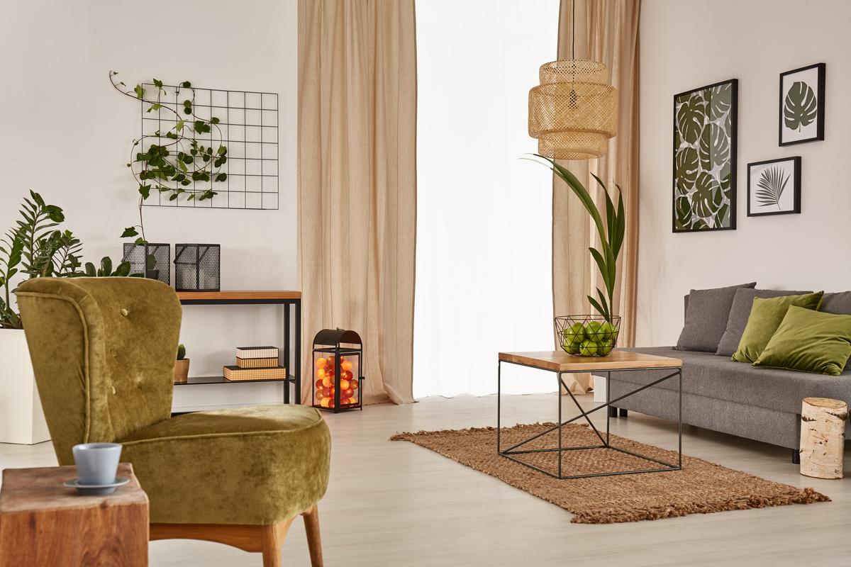 metal and natural accents in living room