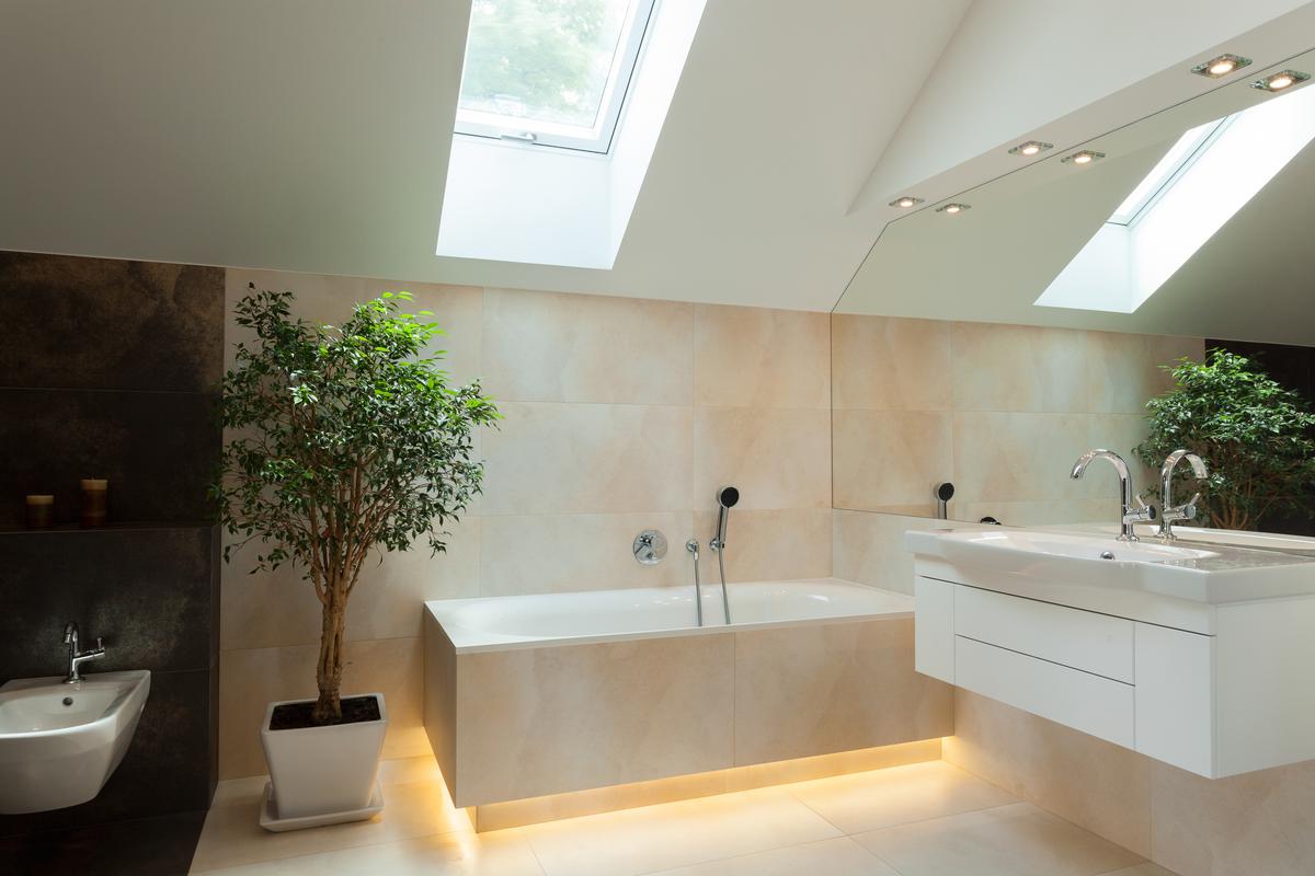 Recessed LED lighting is a popular option for modern bathroom designs.