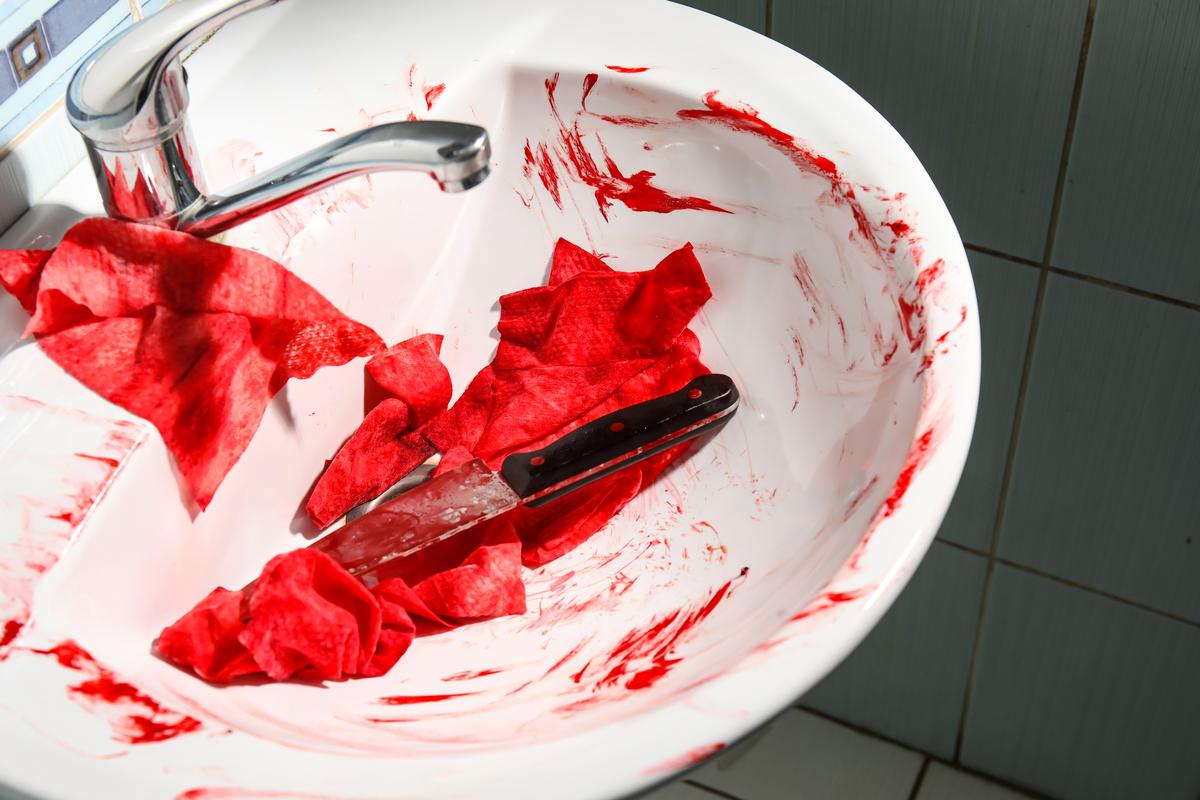 It’s amazing how scary you can make a bathroom look with just a touch of red food coloring.