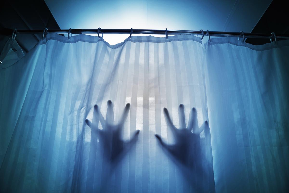 Who knows what may lurk in the dimly lit bathroom on a Halloween night?