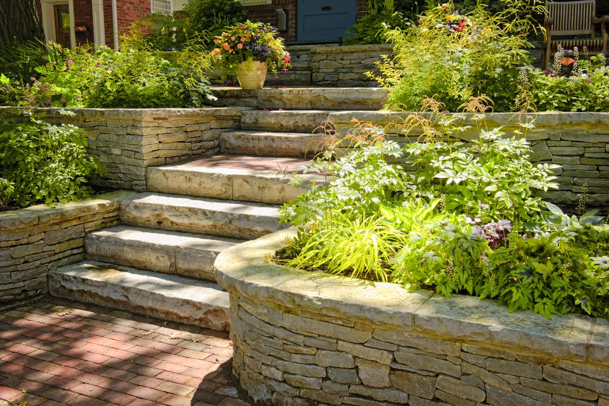 Terraced gardens look neat and make watering a lot easier.