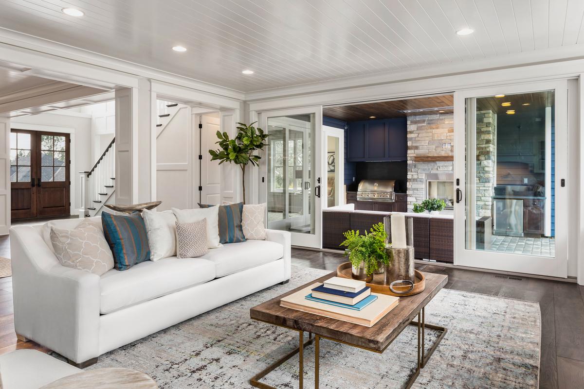 sliding doors separating living room
